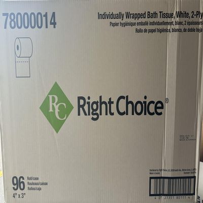 Right Choice 78000014 Bath Tissue, White 2-Ply, Individually Wrapped, 96 Rolls, 4 x 3 inches