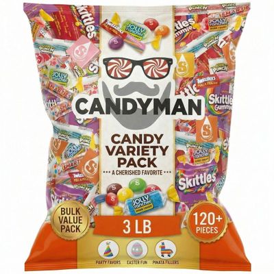 CANDYMAN Assorted Bulk Candy Variety Pack, 1 lb, Individually Wrapped Mixed Sweets for Party Favors, Goodie Bags and Pinata Stuffers
