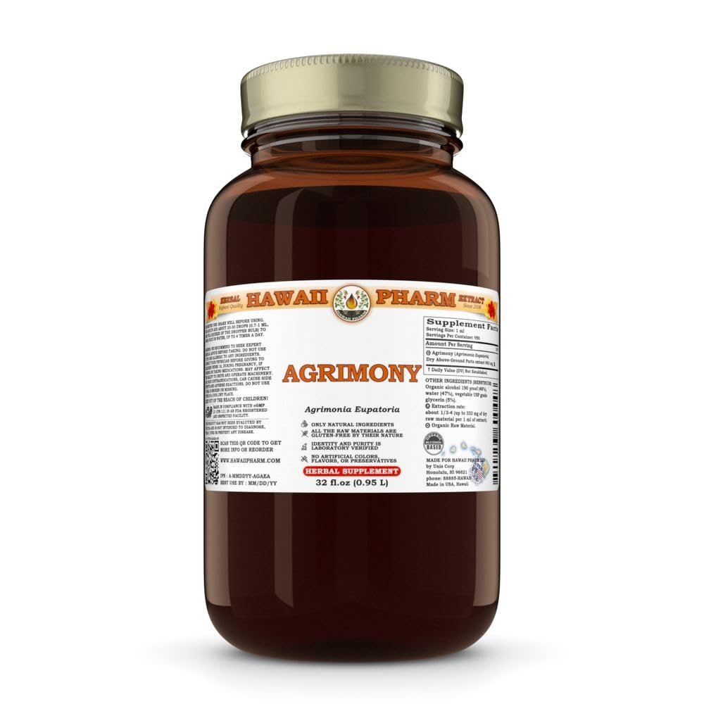 Agrimony (Agrimonia Eupatoria) Dry Above-Ground Parts Tincture, Made in Hawaii, Raw Materials, All Natural, Vegan, Pure Liquid Extract - 32 fl.oz