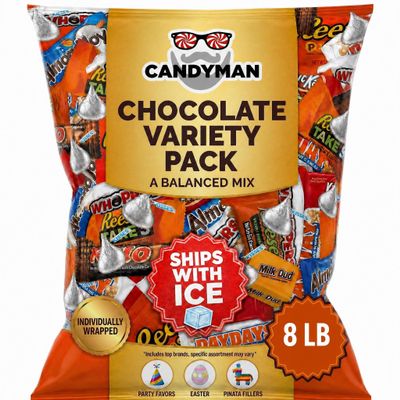 CANDYMAN 8 Pound Assorted Chocolate Candy Variety Pack, Individually Wrapped Bulk Chocolates, Holiday & Gift Candy, Father's Day, Ship with Ice