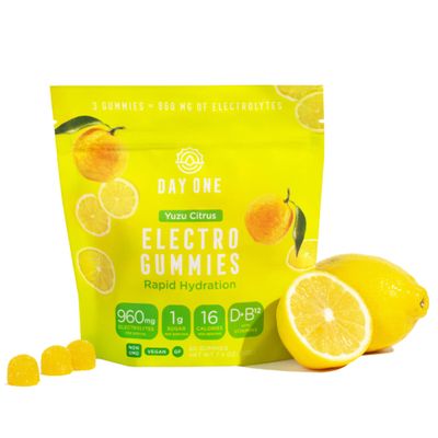 Day One Electrogummies - 60pcs. of Yuzu Citrus Flavored Electrolyte Gummies for Hydration and Recovery - Packed with Essential Electrolytes Ideal for Workouts, Running, Hiking and More