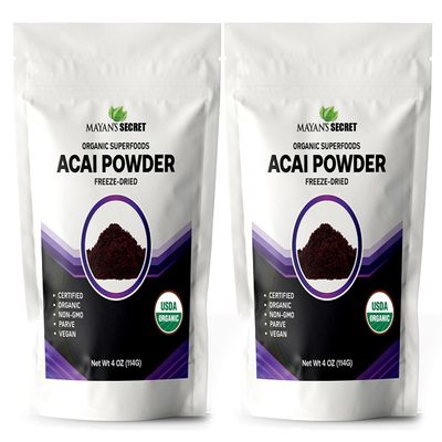 Mayan's Secret - Organic Acai Powder Freeze-Dried - 4oz (114g) | Perfect for Smoothies, Bowls, Desserts & Beverages Superfood Antioxidant, Non-GMO, Vegan, Raw (4 Ounce (Pack of 2))