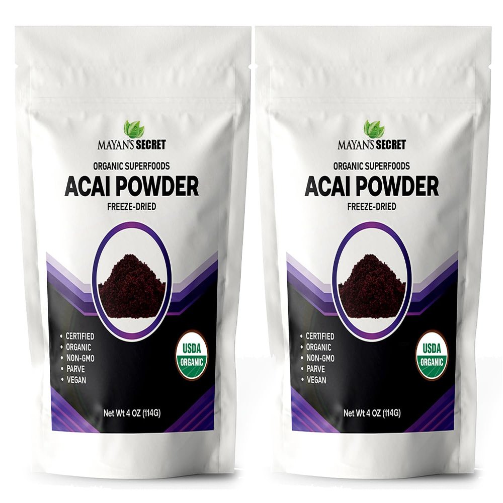Mayan's Secret - Organic Acai Powder Freeze-Dried - 4oz (114g) | Perfect for Smoothies, Bowls, Desserts & Beverages Superfood Antioxidant, Non-GMO, Vegan, Raw (4 Ounce (Pack of 2))