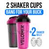 VELOMIX -2 Pack- 28 oz Protein Shaker Bottles for Protein Mixes - 2x Wire Whisk | Leak Proof Shaker Cups for Protein Shakes and Pre Workout | Protein Shaker Bottle Pack (B2) Black/Pink view 2
