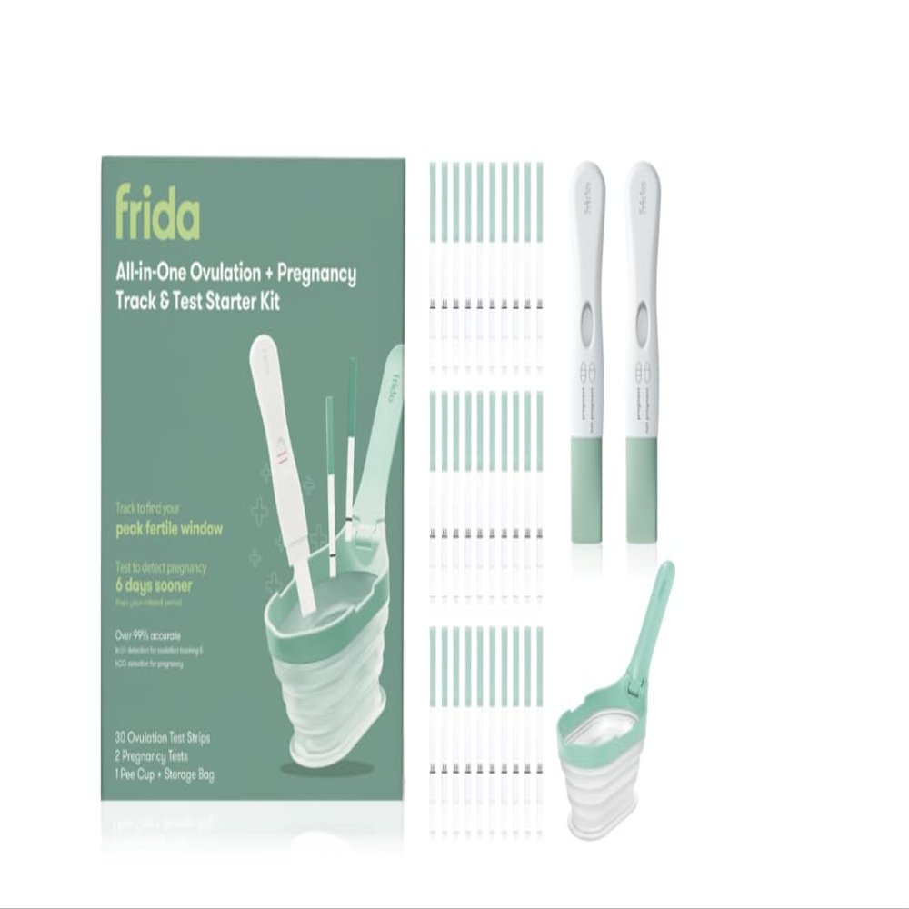 Frida Fertility All-in-One Ovulation & Pregnancy Test Kit 30 Easy at-Home LH Strips, Ovulation Tracker, 2 Early Detection Pregnancy Tests & Reusable No-Mess Pee Cup