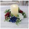 Alipher Artificial Flower Wreath Blue White Patriotic Candle Ring Creative Floral Candle Holders Independence Day Table Centerpieces for Home Decoration 2PCS view 3