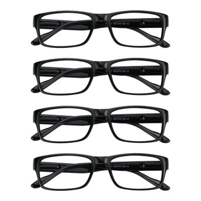 VisionGlobal 4 Pairs Reading Glasses, Computer Reading Glasses for Women and Men, Fashion Square Eyewear Frame(4 Black,+4.00)