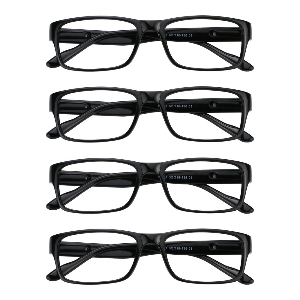 VisionGlobal 4 Pairs Reading Glasses, Computer Reading Glasses for Women and Men, Fashion Square Eyewear Frame(4 Black,+4.00)