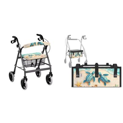 LVEWYB Beach Sea Turtle 3Pcs Rollator Seat Cover Walker Basket Under Seat Bag for Ladies Walker Protection Adjustable Backrest Covers Walker Basket Seat and Backrest Rollbar Decor Set