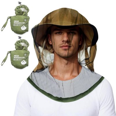 Benvo Mosquito Head Net Mesh One Piece Face Neck Fly Netting Cover from Bugs Gnats Noseeums Hat-Compatible Insect Shield for Fishing, Camping, Gardening (2pcs, Olive, Upgraded Big Net)