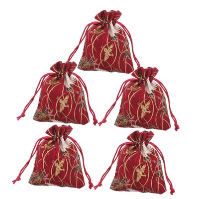 TOGEVAL 5pcs Drawstring Gift Bags Elegant Japanese Style Makeup Brush Storage Pouches Versatile Jewelry Candy Packaging for Parties and Special Occasions
