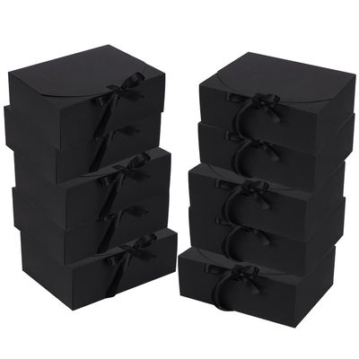 10 Pack Gift Boxes with Ribbon 10x7.5x3.5 Inch - Cardstock Wedding Favor Boxes for Bridesmaid Proposals, Birthday & Holiday Gift Packaging (Black)