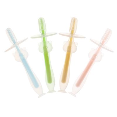 Healeved 4pcs Boy Girl Toothbrushes Months Silicone Oral Cleaner for Boy Girl Brush Teeth Suction Base