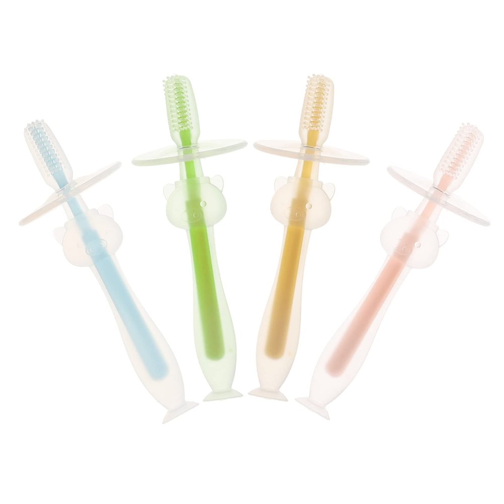 Healeved 4pcs Boy Girl Toothbrushes Months Silicone Oral Cleaner for Boy Girl Brush Teeth Suction Base