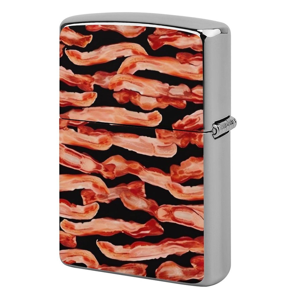 Bacon Pattern Lighter Case, Personalized Metal Lighter Sleeve, Double-Sided Lighters Cover for Standard Lighters, Stylish & Unique Idea