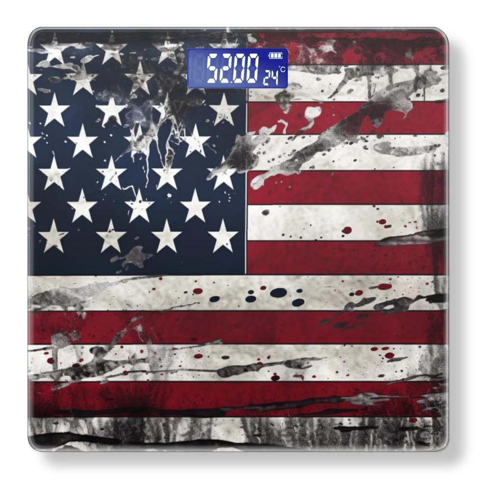 Digital Scale for Body Weight Highly Precision Bathroom Weight Scale 400 lbs with Backlit Display Personalized Scale for Home-American Flag in Distressed Grunge-Inspired