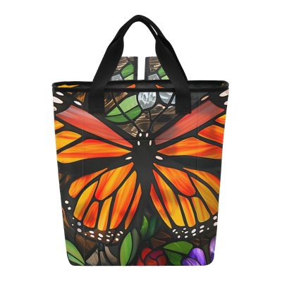 Bokkoy Big Orange Butterfly Insulated Cooler Bag with Ice PackLarge Capacity Waterproof Thermal Lunch BagReusable Cooler Bags for Picnic, Travel