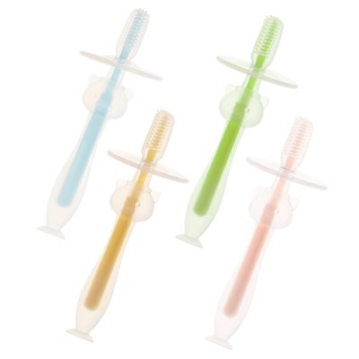 SKISUNO 4pcs Boy Girl Toothbrush Months Silicone Suction Cup Brush for Teething Relief