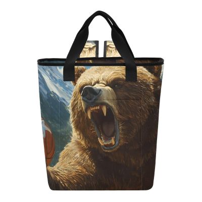 Bokkoy Bears and Basketball Insulated Cooler Bag with Ice PackLarge Capacity Waterproof Thermal Lunch BagReusable Cooler Bags for Picnic, Travel