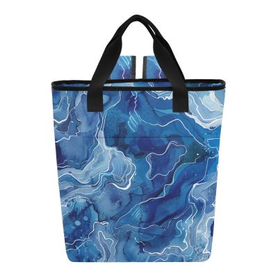 Bokkoy Blue Watercolor Insulated Cooler Bag with Ice PackLarge Capacity Waterproof Thermal Lunch BagReusable Cooler Bags for Picnic, Travel
