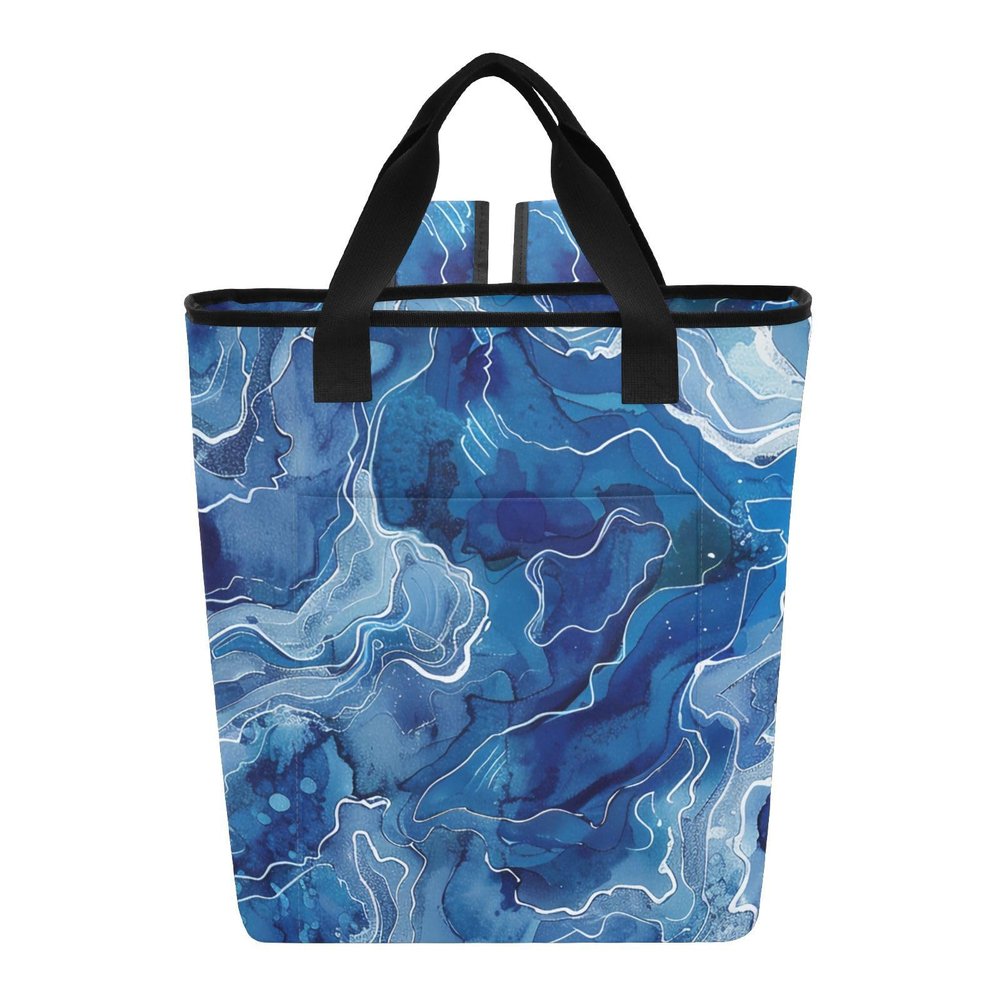 Bokkoy Blue Watercolor Insulated Cooler Bag with Ice PackLarge Capacity Waterproof Thermal Lunch BagReusable Cooler Bags for Picnic, Travel