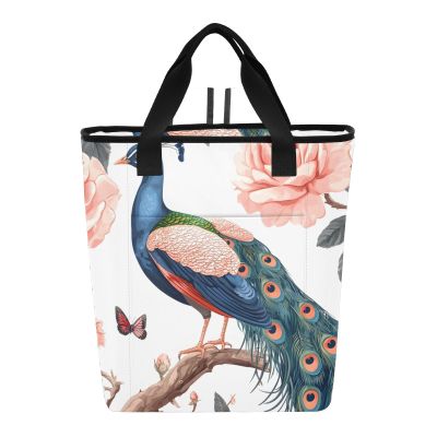 Bokkoy Flowers and Peacock Insulated Cooler Bag with Ice PackLarge Capacity Waterproof Thermal Lunch BagReusable Cooler Bags for Picnic, Travel