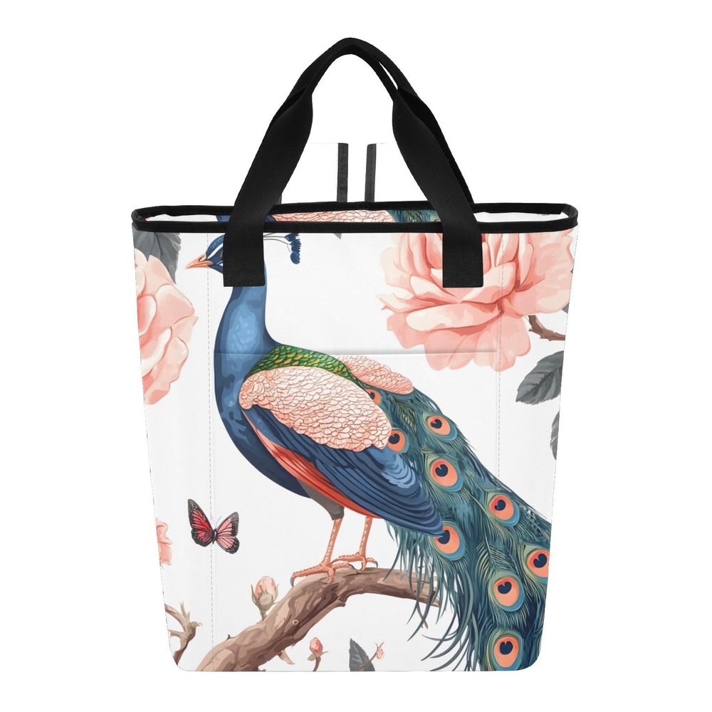Bokkoy Flowers and Peacock Insulated Cooler Bag with Ice PackLarge Capacity Waterproof Thermal Lunch BagReusable Cooler Bags for Picnic, Travel