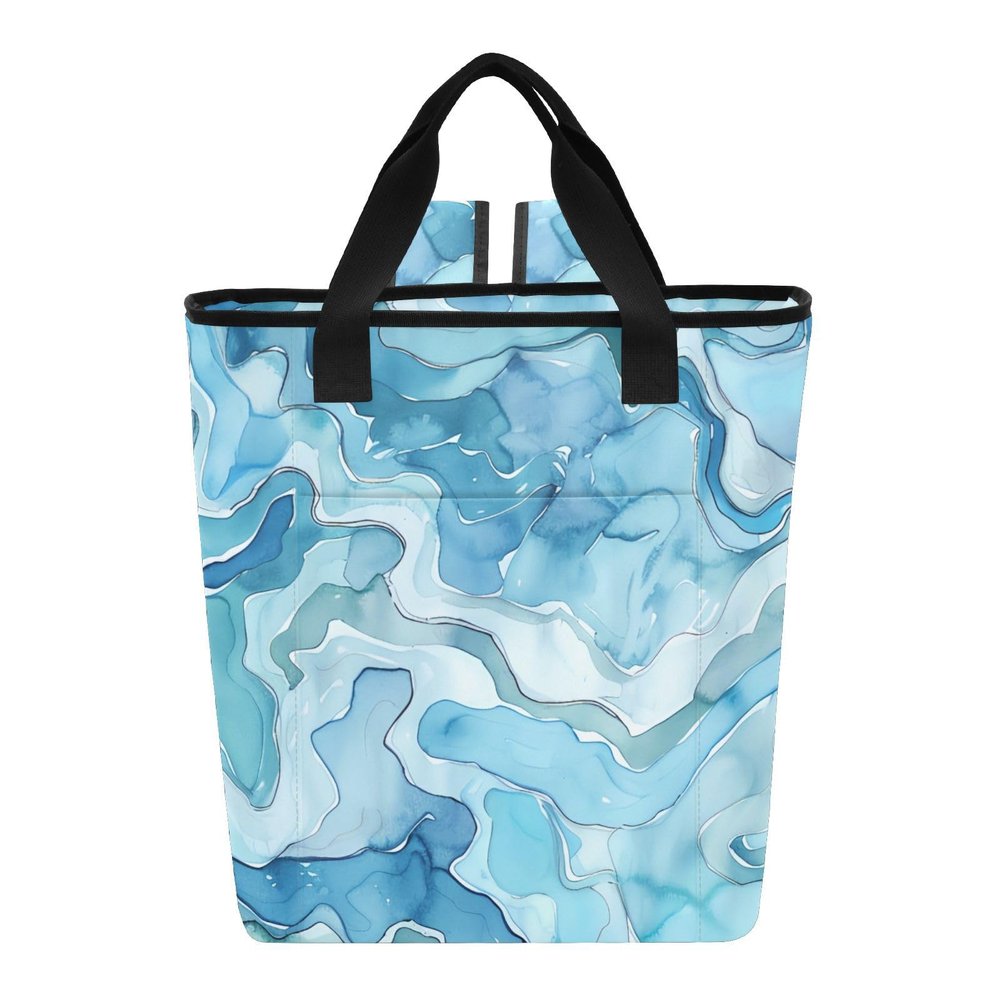 Bokkoy Watercolor Blue Insulated Cooler Bag with Ice PackLarge Capacity Waterproof Thermal Lunch BagReusable Cooler Bags for Picnic, Travel