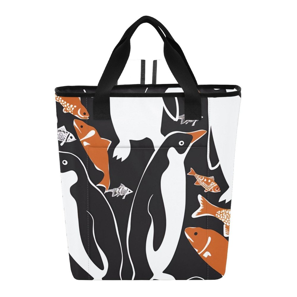 Bokkoy Penguins and Fish Insulated Cooler Bag with Ice PackLarge Capacity Waterproof Thermal Lunch BagReusable Cooler Bags for Picnic, Travel