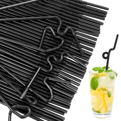 100PCS Disposable Flexible Plastic Drinking Straws,13inch Extra Long Straw Disposable Bendy Party Fancy Straws (Black)