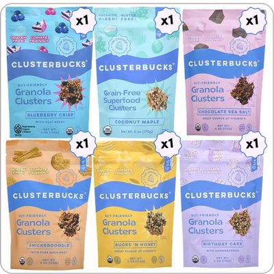 Clusterbucks Superfood Clusters Grain-Free, Keto-Friendly Granola with Regeneratively Grown Sprouted Buckwheat Gluten-Free, Low-Carb, Organic Healthy Snack (6 Ounce (Pack of 6), Variety #1)