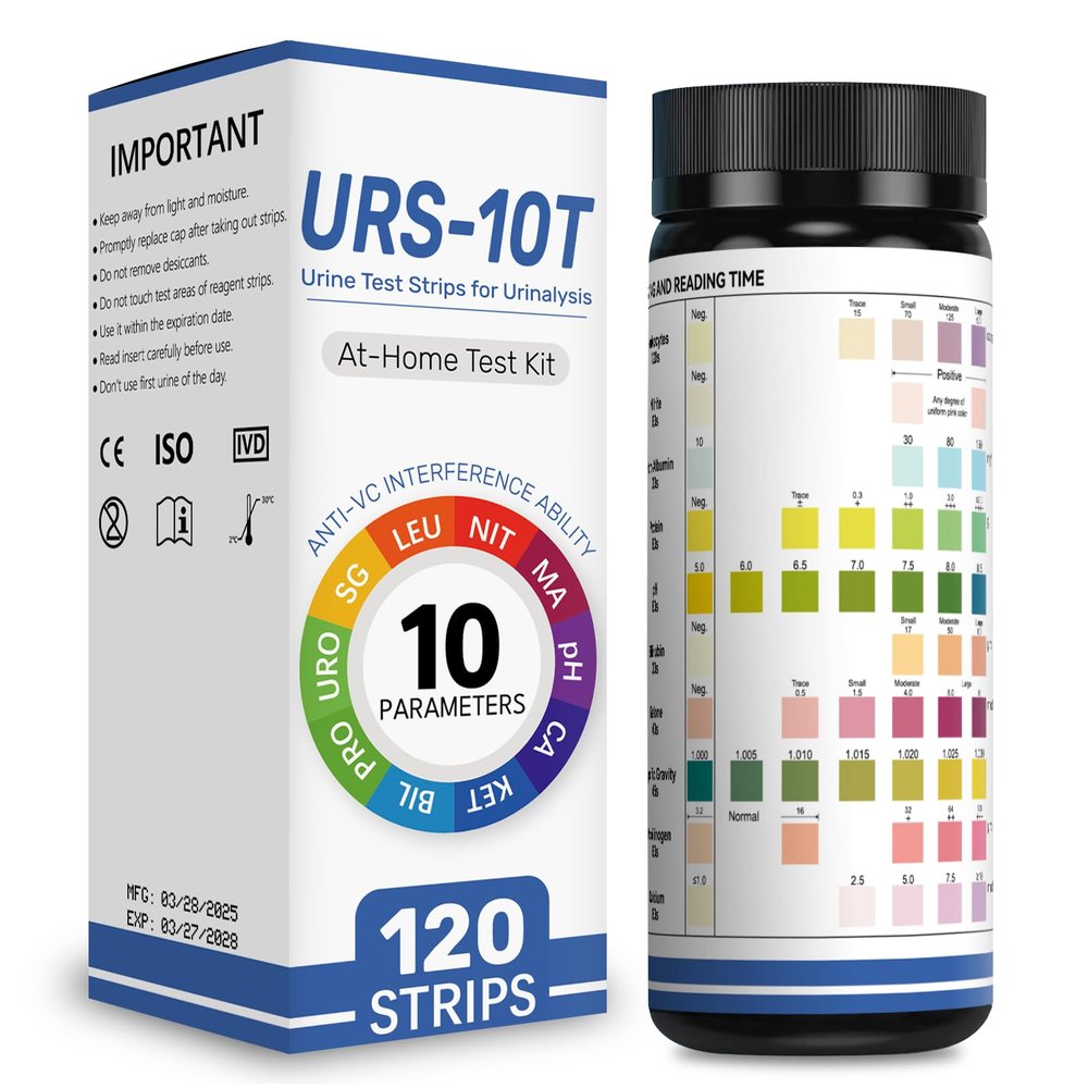 10-in-1 Urine Test Strips for Urinalysis Full Panel Urinalysis Test Strips for Protein, Nitrite, Leukocytes, pH, Kidney and Liver Function (120 Strips)