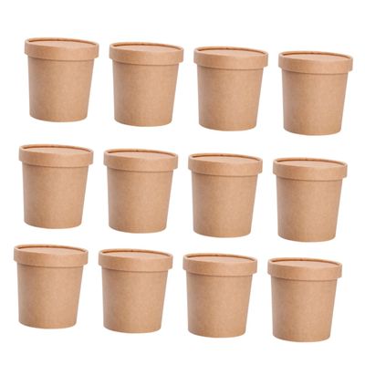 PartyKindom 25sets Disposable Soup Bowls Lids Soup Containers Porridge Cups Dessert Cups Kraft Boxes for Occasions