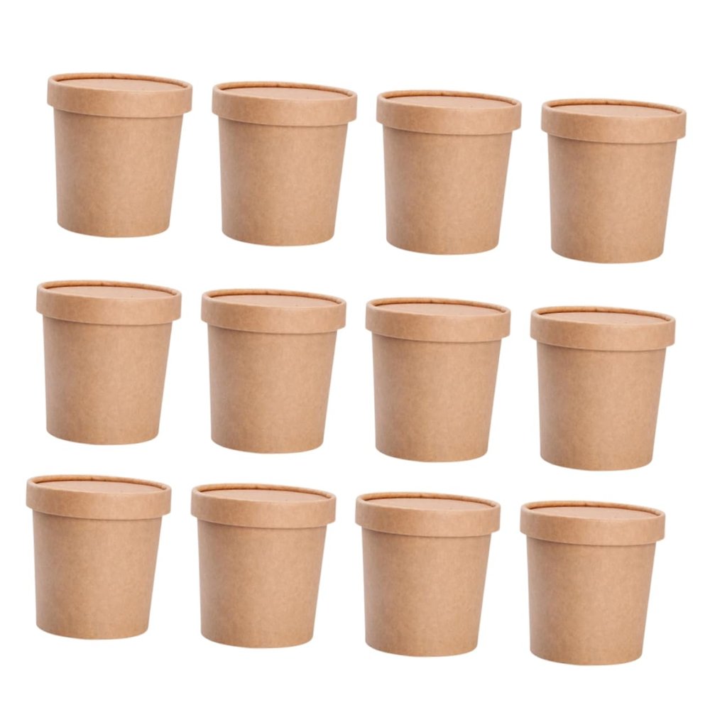 PartyKindom 25sets Disposable Soup Bowls Lids Soup Containers Porridge Cups Dessert Cups Kraft Boxes for Occasions