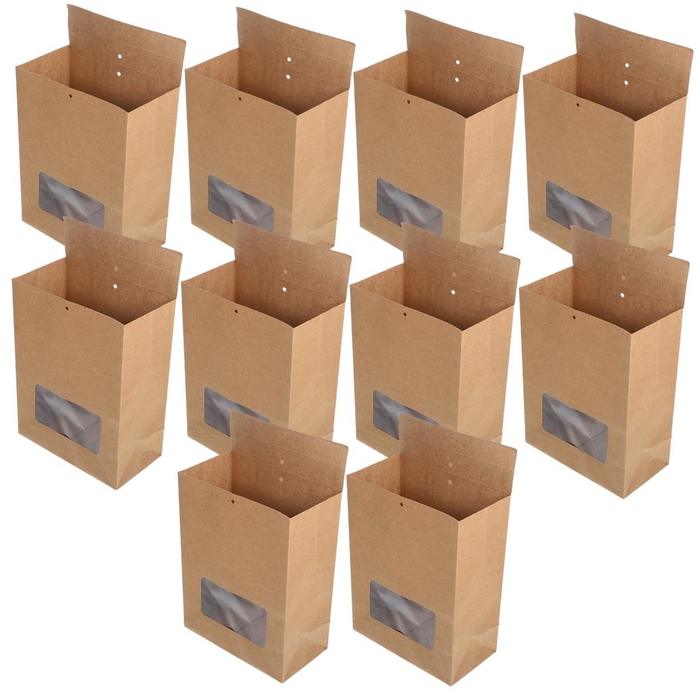 CHILDWEET 10pcs Reusable Snack Bags Cellophane Treat Bags Bulk Kraft Paper Cookie Packaging Window