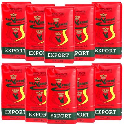 10-Pack Rei Verde Yerba Mate Traditional With Stems (Con Palo) Erva Mate Export Argentine Style, 1 kg / 2.2 lbs each bag