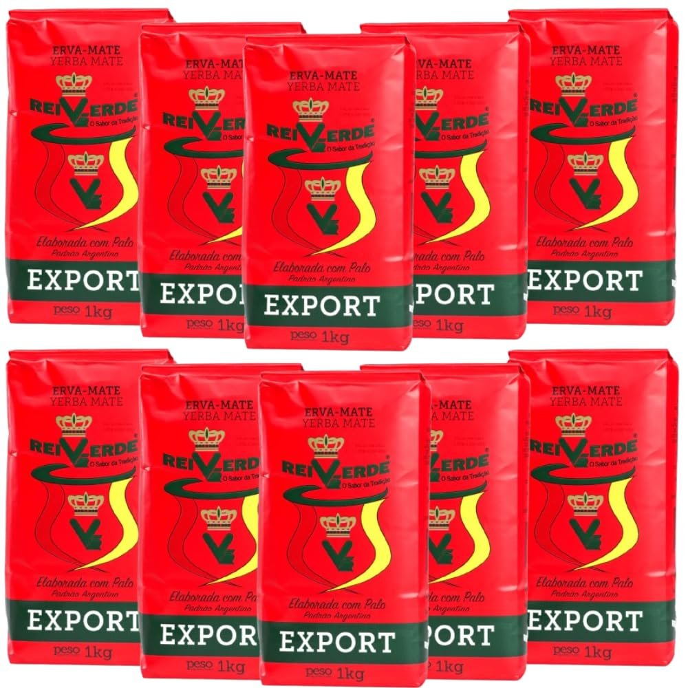 10-Pack Rei Verde Yerba Mate Traditional With Stems (Con Palo) Erva Mate Export Argentine Style, 1 kg / 2.2 lbs each bag