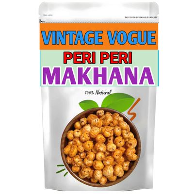 VINTAGE VOGUE Orgnaic Peri -Peri Makhana Healthy Puffs | Jumbo Phool Makhana (Fox Nut/Popped Lotus Seed) 3.5oz (100g) ~ All Natural | Vegan | No Colors | Gluten Friendly | NON-GMO |Plant Based Roasted & Flavour