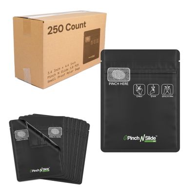 250 Pcs - 3.4 Inch x 4.4 Inch Pinch N Slide 3.0 Matte Black PCR Smell Proof Mylar Bags Child Resistant & Tamper Evident - 1 Gram