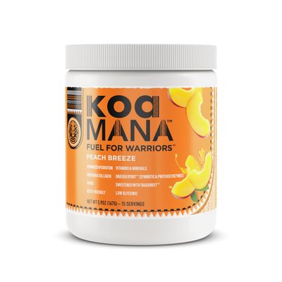 KOA MANA Superfood Hydration Drink Mix - Protein, Collagen, Fiber, Electrolytes, Vitamins & Minerals, Piperine, Protease Enzymes, Probiotics, Prebiotic, and Tagasweet - 15 Servings (Peach Breeze)