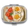 Eggs and Tomatoes Pill Box Travel Pill Organizer 2 Compartment Weekly Pill Case with Mirror A Day Medicine Container Medicine Organizer for Purse, Pocket, Or Wallet view 1