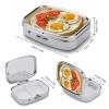 Eggs and Tomatoes Pill Box Travel Pill Organizer 2 Compartment Weekly Pill Case with Mirror A Day Medicine Container Medicine Organizer for Purse, Pocket, Or Wallet view 2