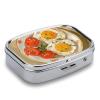Eggs and Tomatoes Pill Box Travel Pill Organizer 2 Compartment Weekly Pill Case with Mirror A Day Medicine Container Medicine Organizer for Purse, Pocket, Or Wallet view 3