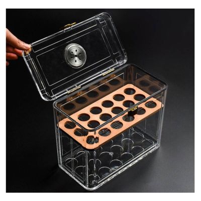 Acrylic Cigar Humidor with Hygrometer, Desktop Cigar Case Box with Spanish Cedar Cigar Tray Transparent Cigar Box B