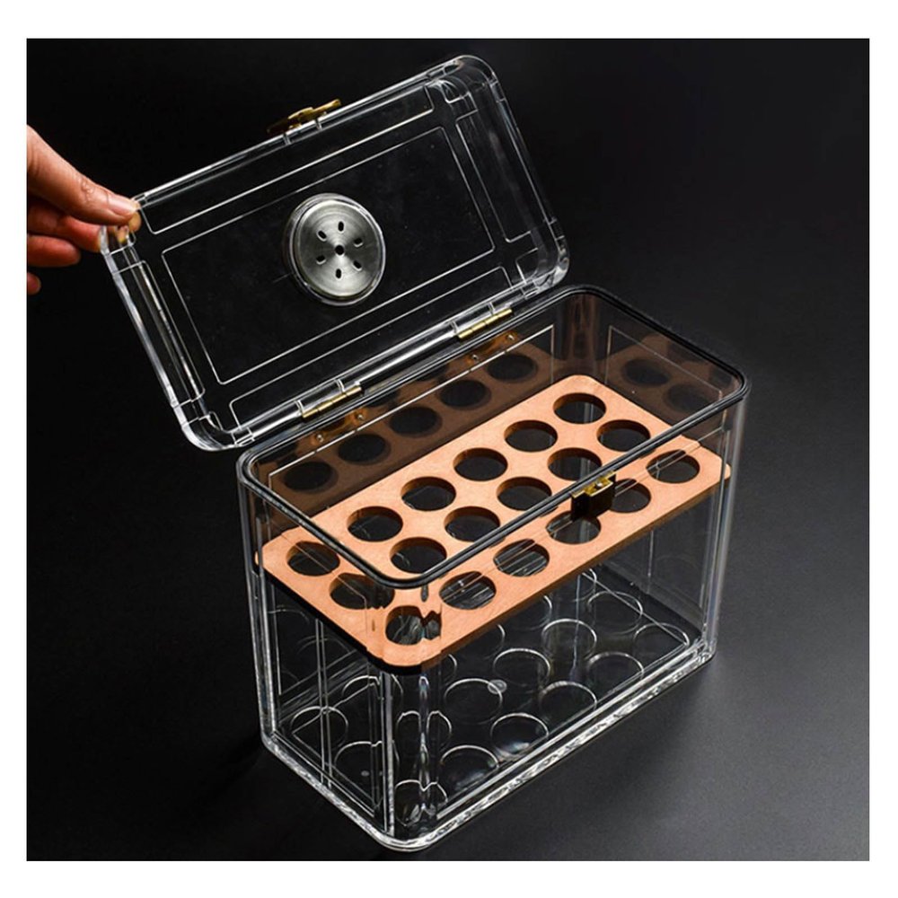 Acrylic Cigar Humidor with Hygrometer, Desktop Cigar Case Box with Spanish Cedar Cigar Tray Transparent Cigar Box B