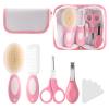 Baby Grooming Kit with Storage Pouch Baby Brush Soft Bristles 5 pcs-Infant Brush, Rounded Comb, Safety Scissors, Nail Clippers & Emery Board -Health Care Kit for Newborns & Toddlers Pink view 1