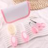 Baby Grooming Kit with Storage Pouch Baby Brush Soft Bristles 5 pcs-Infant Brush, Rounded Comb, Safety Scissors, Nail Clippers & Emery Board -Health Care Kit for Newborns & Toddlers Pink view 2