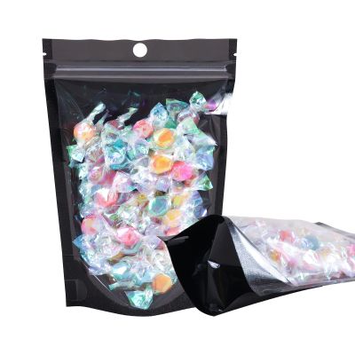 100 Pack Smell Proof Bags, Resealable Mylar Bag with Clear Window, Foil Pouch Stand-up for Food Self Sealing Storage, Scratch Resistant Hand Storage. (Black, 3.95.9 inch)