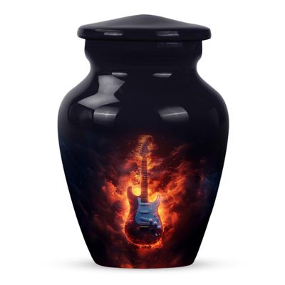 Guitar Urn for Ashes, Memorial Ash Guitar Themed Memorial Urns for Adult, Black Remembrance for Male & Female, 3 Inch