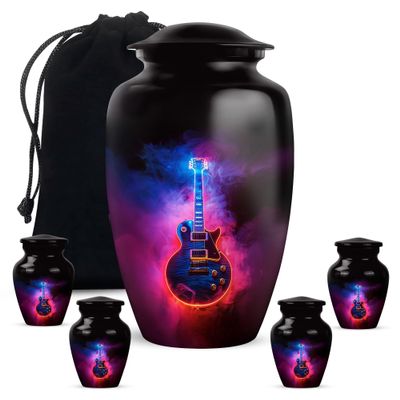 Guitar Urn for Ashes, Decorative Memorial Urns for Adults, Memorial Gift for Men & Women, Black, Combo, (1Pc 10 Inch & 4Pcs 3 Inch)